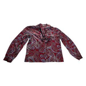 Vintage Button Up Long Sleeve Paisley  w/ Tie‎ Secretary Women's Size 10
